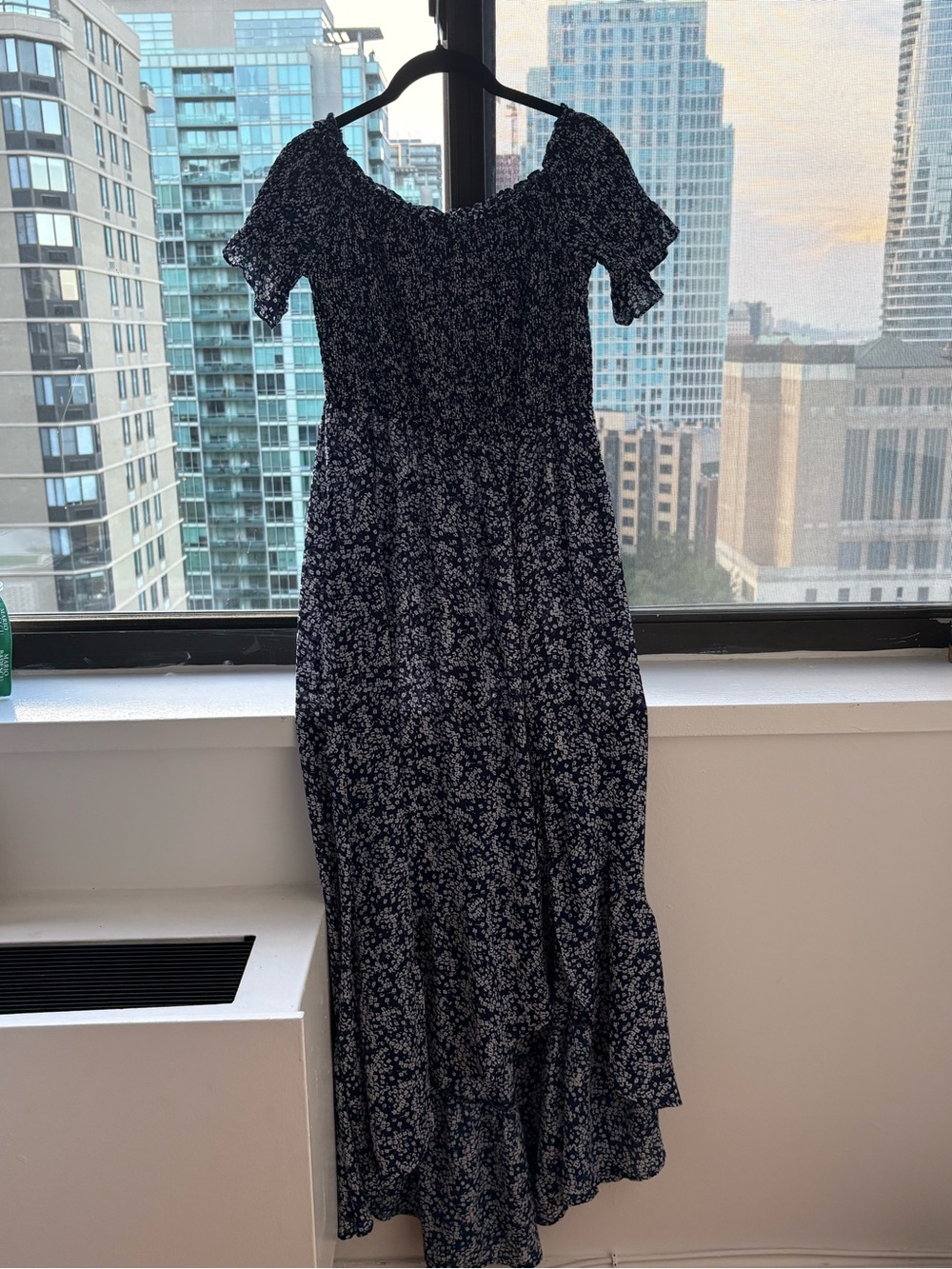 Lulu's Navy Floral Maxi Dress with Smocked Bodice